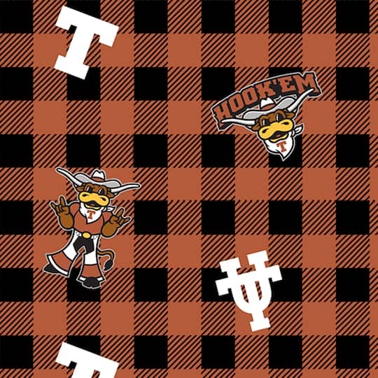 NCAA University of Texas Longhorns Buffalo Plaid Cotton Fabric